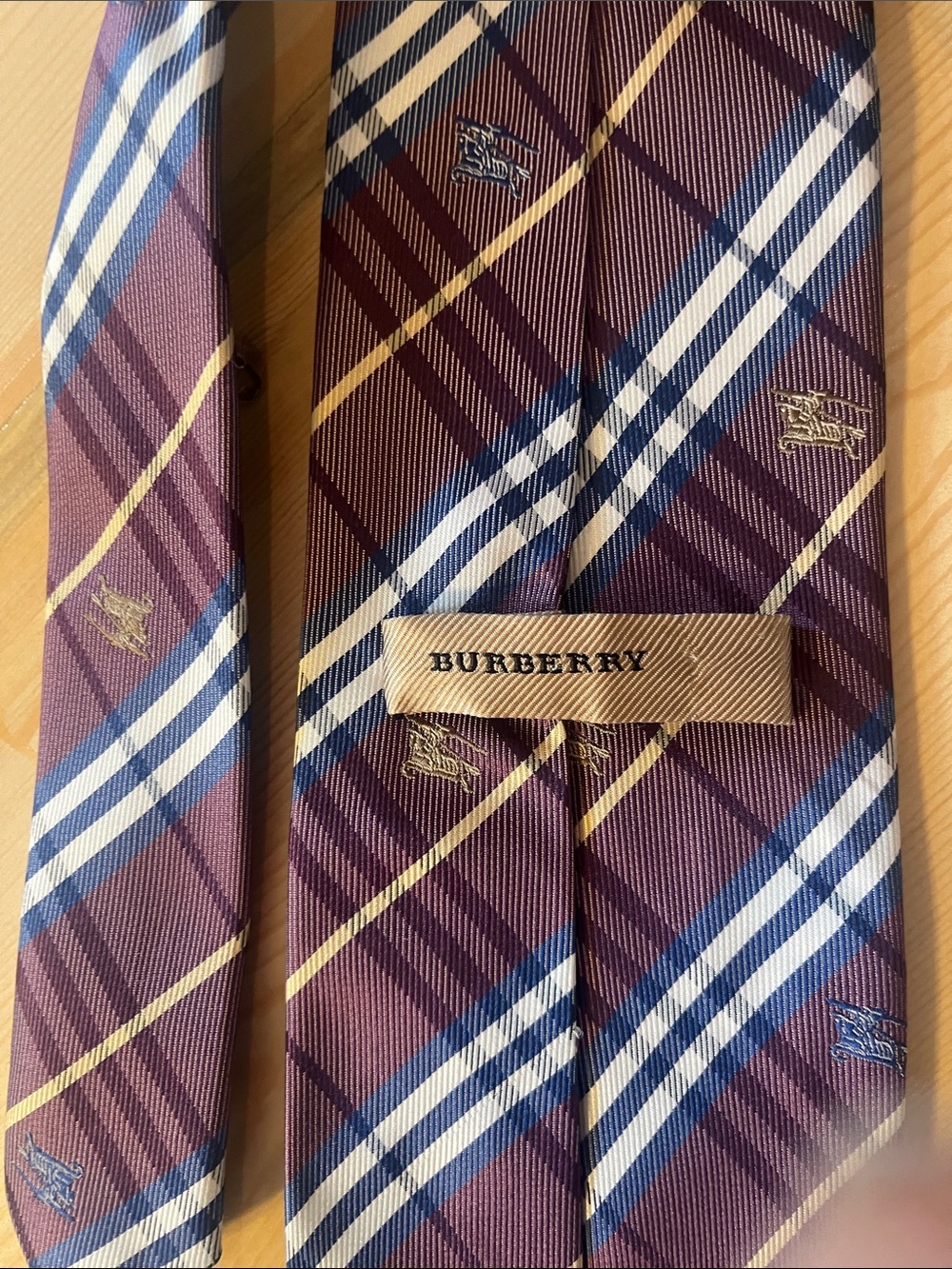 Vintage Burberry 90’s/early 20’s Equestrian Knight Plaid Silk Tie-Handmade